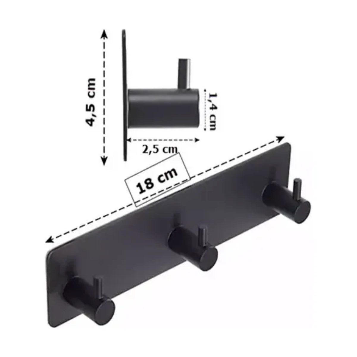 GENERICO - Pack 2 Colgadores Toalla Baño Adhesivos Negros Myg Hogar Acero Inox Triple BELUG