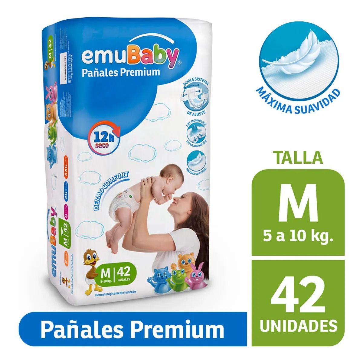 EMUBABY - Pañales Emubaby Premium Talla M 42 Unidades