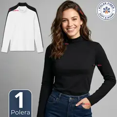 UTILISIMO - Camiseta Polera Polar Primera Capa Cuello Beatle Manga Larga Blanco Negro Mujer
