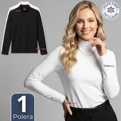 UTILISIMO - Camiseta Polera Polar Primera Capa Cuello Beatle Manga Larga Blanco Negro Mujer