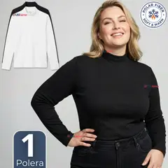 UTILISIMO - Camiseta Polera Polar Primera Capa Cuello Beatle Manga Larga Blanco Negro Mujer