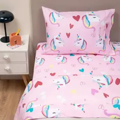 CASATUA - Sabanas 1,5 Plaza Niña Estampada + Funda Almohada Unicornio