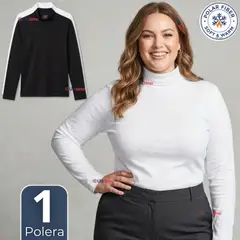 UTILISIMO - Camiseta Polera Polar Primera Capa Cuello Beatle Manga Larga Blanco Negro Mujer