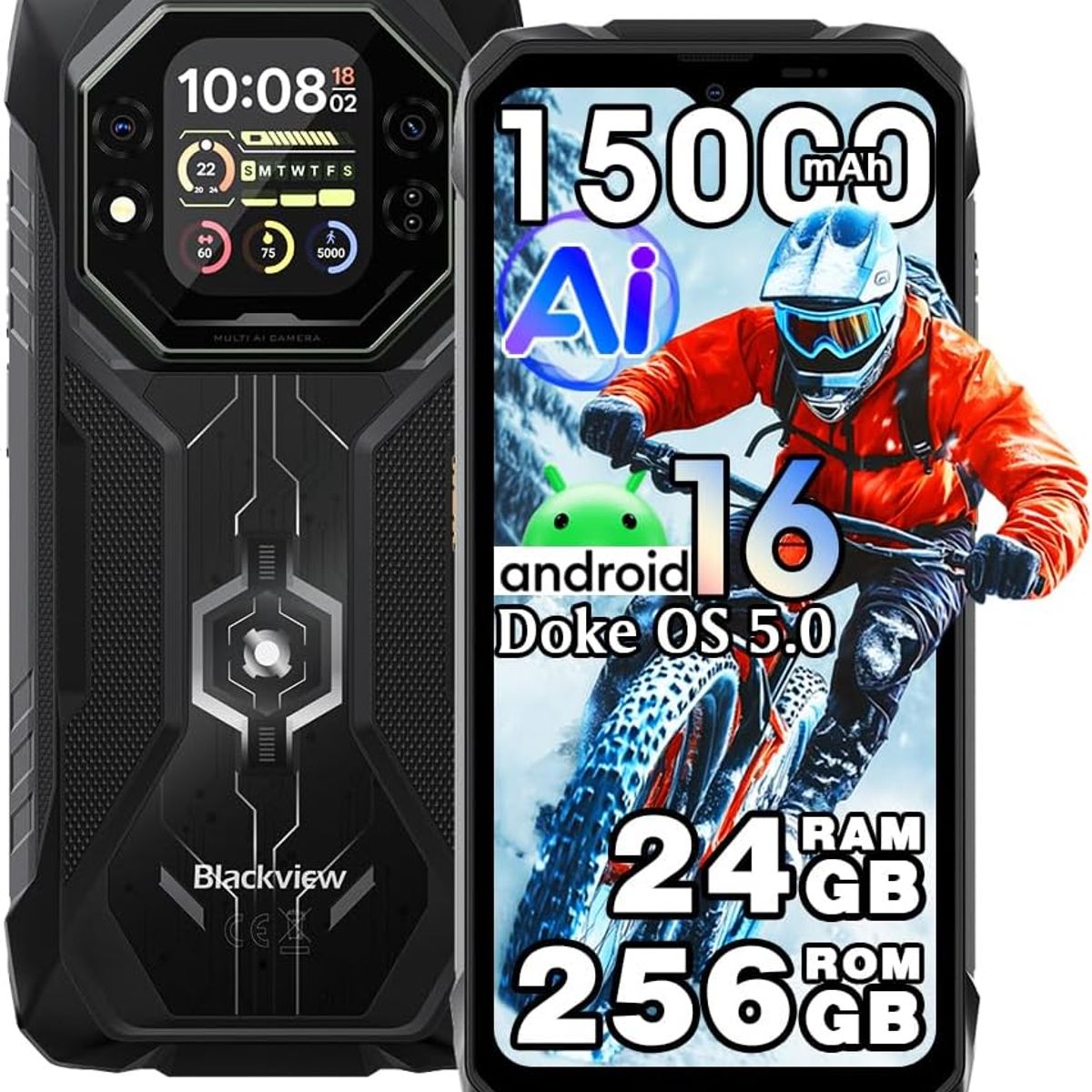 BLACKVIEW - Blackview ROCK 1 Celular 24GB+256GB 15000mAh Android 16 Smartphone