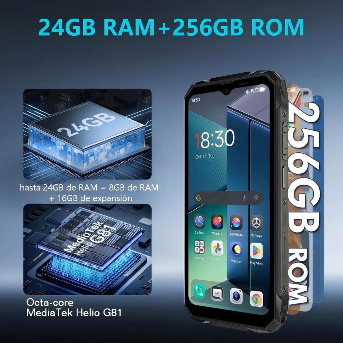 BLACKVIEW - Blackview ROCK 1 Celular 24GB+256GB 15000mAh Android 16 Smartphone