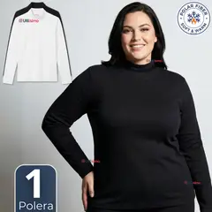 UTILISIMO - Camiseta Polera Polar Primera Capa Cuello Beatle Manga Larga Blanco Negro Mujer