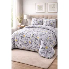 KEYHOME - CUBRECAMA PLUMON ESTAMPADO FLORES GRISES KEY HOME 2 PLAZAS