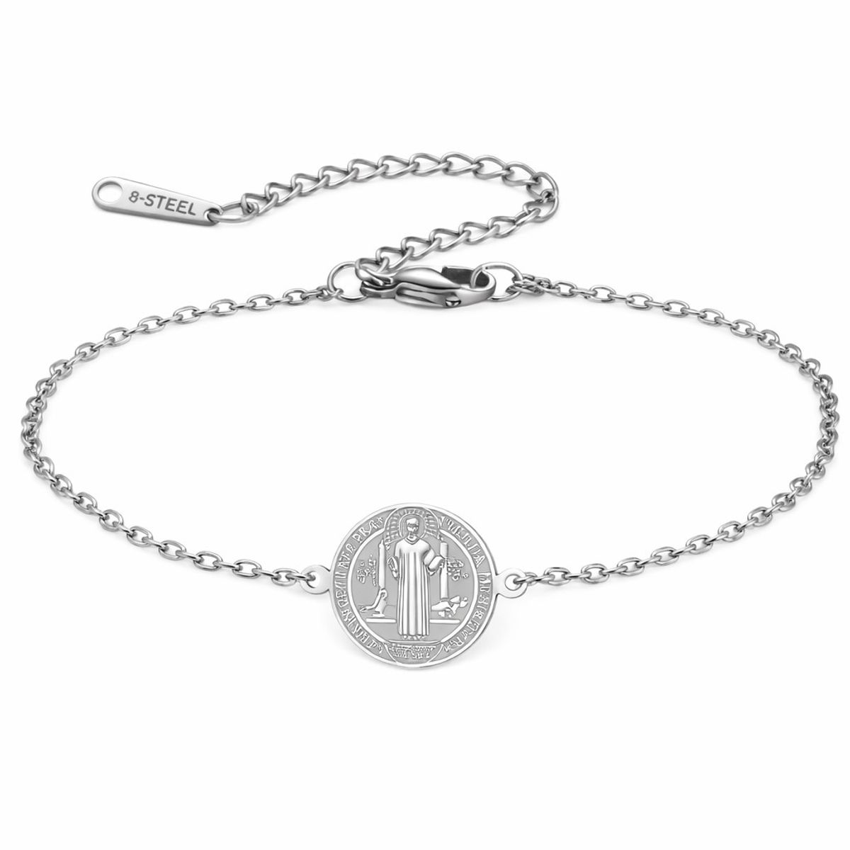 TODOJOYAS - Pulsera Medalla San Benito Acero Plateada