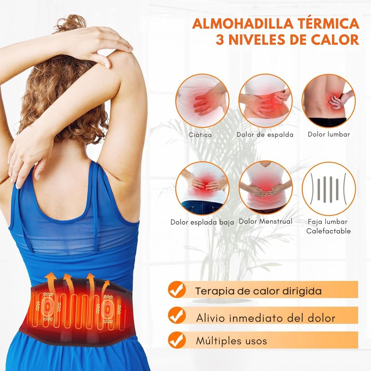 MOVI - Faja Lumbar Térmica Terapéutica con 3 Niveles de Calor