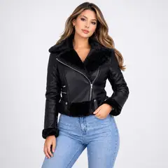 DOBLE V - Chaqueta Ecocuero Mujer Forro Piel Elegant Fit