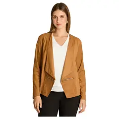LORENZO DI PONTTI - Chaqueta Suede Mujer Asimétrica Camel Manga Larga