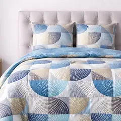 KEYHOME - CUBRECAMA PLUMON ESTAMPADO CIRCULOS AZULES KEY HOME 2 PLAZAS