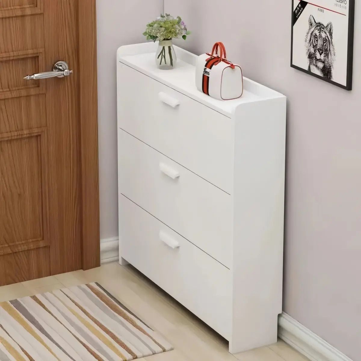 VIDA BUENAS - Caja organizadora Zapatero de Madera Vida Buenas, Blanco con 3 Cajones, 107x65x24 cm