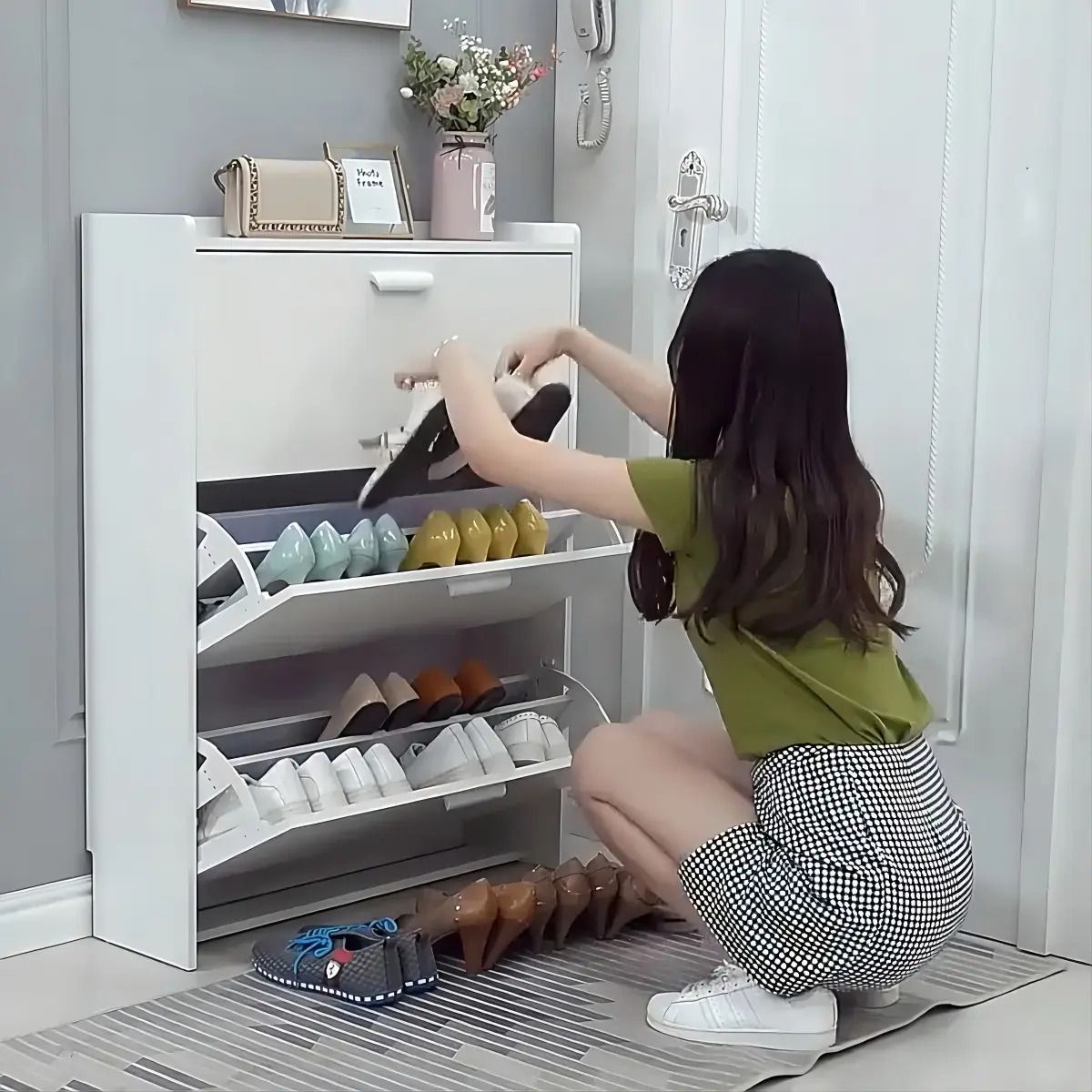 VIDA BUENAS - Caja organizadora Zapatero de Madera Vida Buenas, Blanco con 3 Cajones, 107x65x24 cm