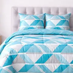 KEYHOME - CUBRECAMA PLUMON ESTAMPADO GEOMETRICO AQUA KEY HOME 2 PLAZAS