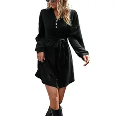 TIOZONEY - Vestido Midi Mujer -Negro