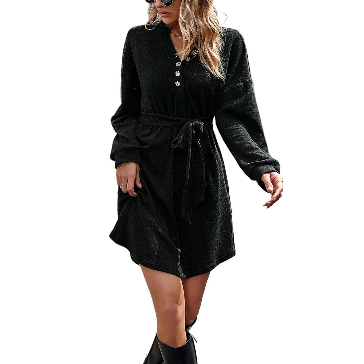 TIOZONEY - Vestido Midi Mujer -Negro