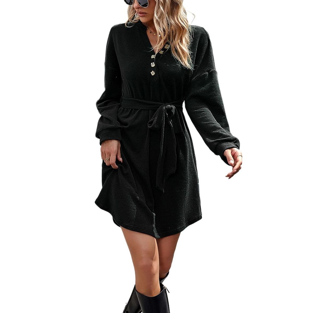 TIOZONEY - Vestido Midi Mujer -Negro