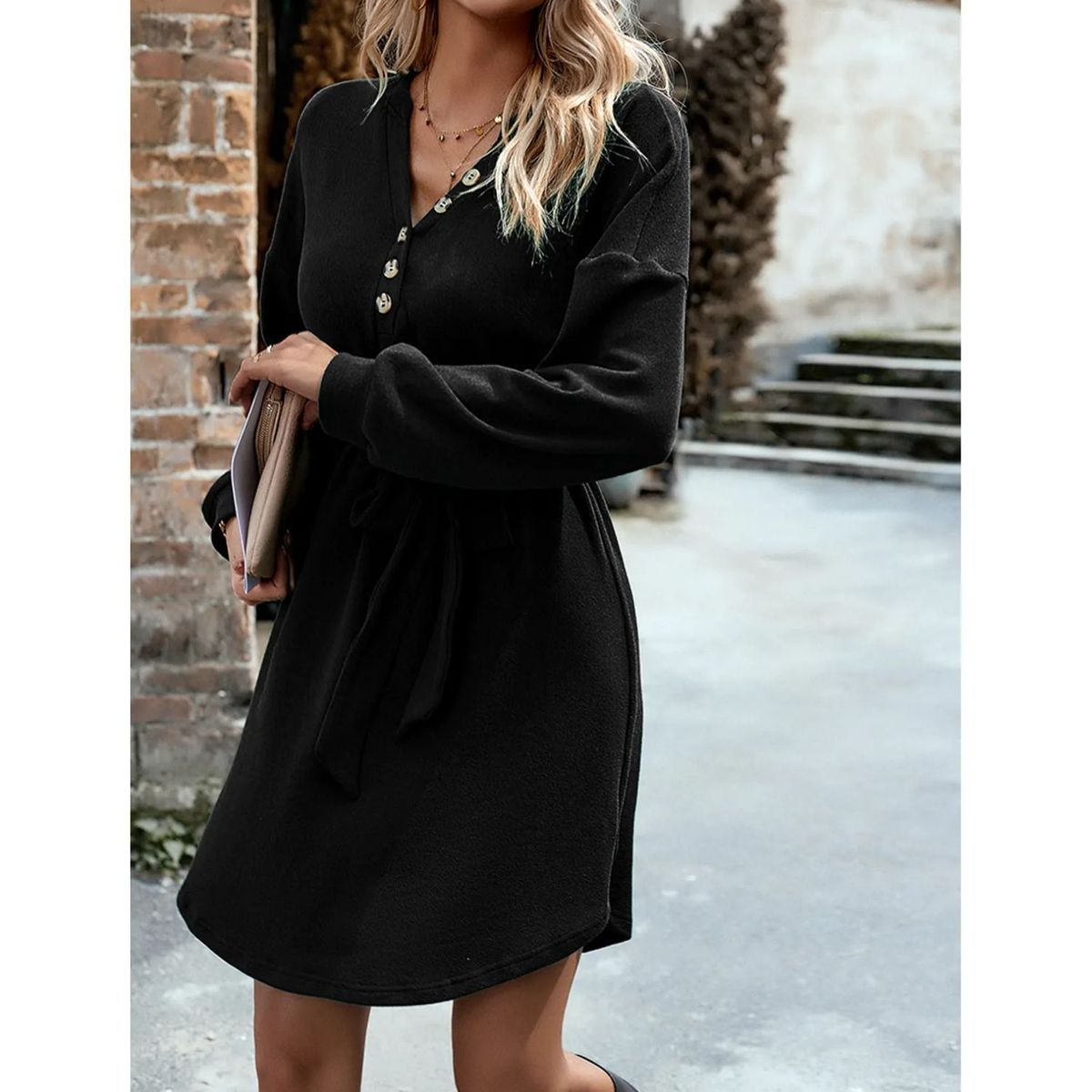 TIOZONEY - Vestido Midi Mujer -Negro