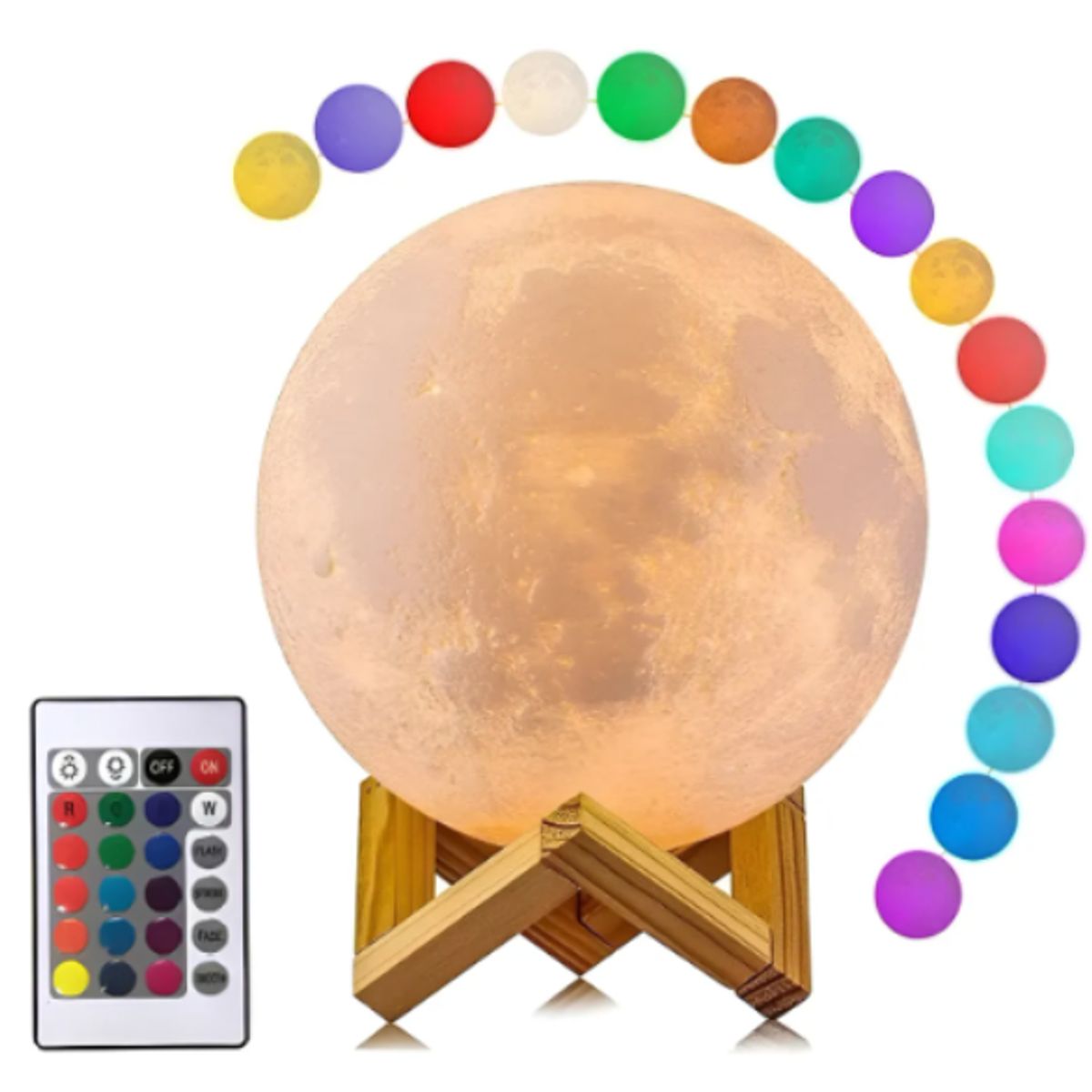 GENERICO - Lámpara Táctil Luna 3D LED 16 Colores USB Velador Madera