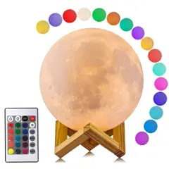 GENERICO - Lámpara Táctil Luna 3D LED 16 Colores USB Velador Madera