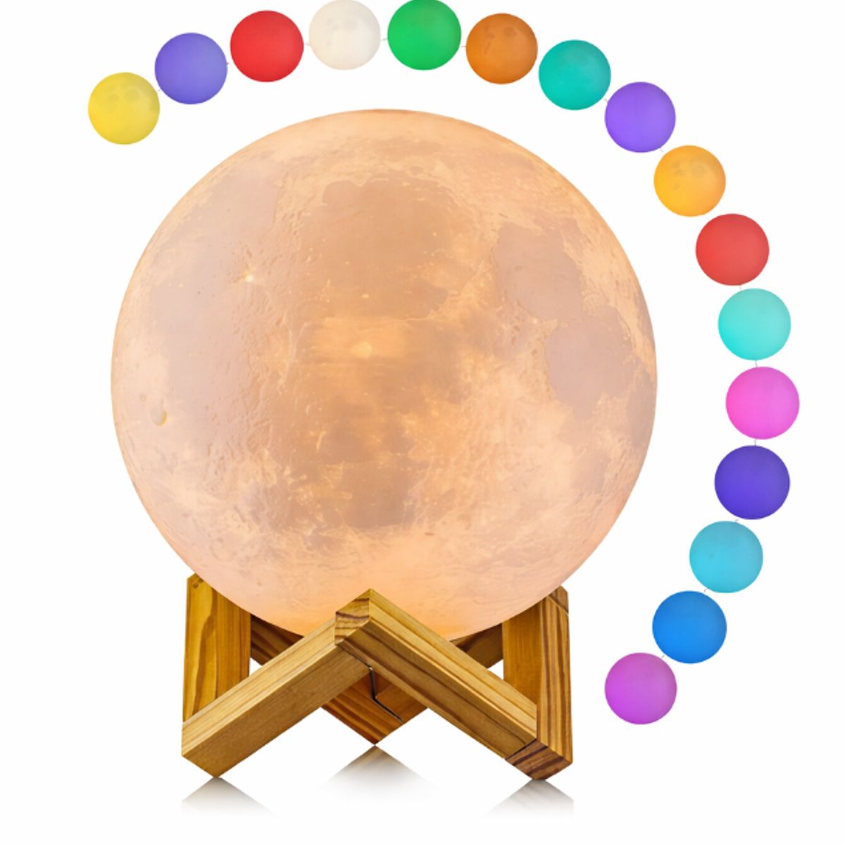 GENERICO - Lámpara Táctil Luna 3D LED 16 Colores USB Velador Madera