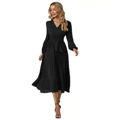 TIOZONEY - Vestido Largo manga larga Mujer- Negro