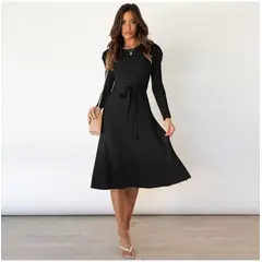 TIOZONEY - Vestido Largo manga larga Mujer - Negro