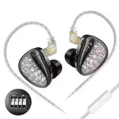 KZ - Auriculares IEM híbridos ZA12 Auriculares HiFi con graves potentes cableados y tipo monitor