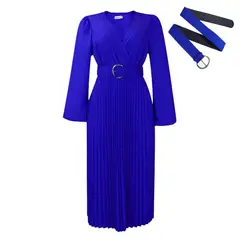 TIOZONEY - Vestido largo de manga larga y cuello en V