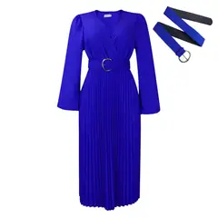 TIOZONEY - Vestido largo de manga larga y cuello en V