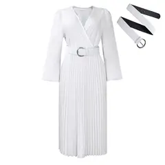 TIOZONEY - Vestido largo de manga larga y cuello en V