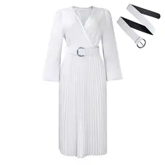 TIOZONEY - Vestido largo de manga larga y cuello en V