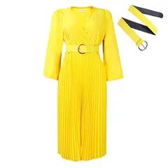 TIOZONEY - Vestido largo de manga larga y cuello en V