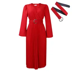 TIOZONEY - Vestido largo de manga larga y cuello en V