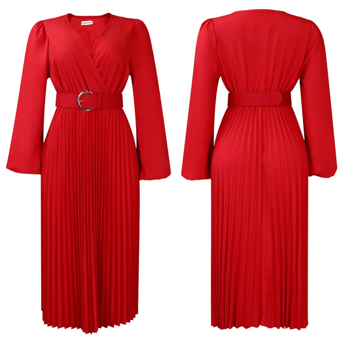 TIOZONEY - Vestido largo de manga larga y cuello en V