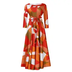TIOZONEY - Vestido estampado de mujer con cuello redondo y cordones