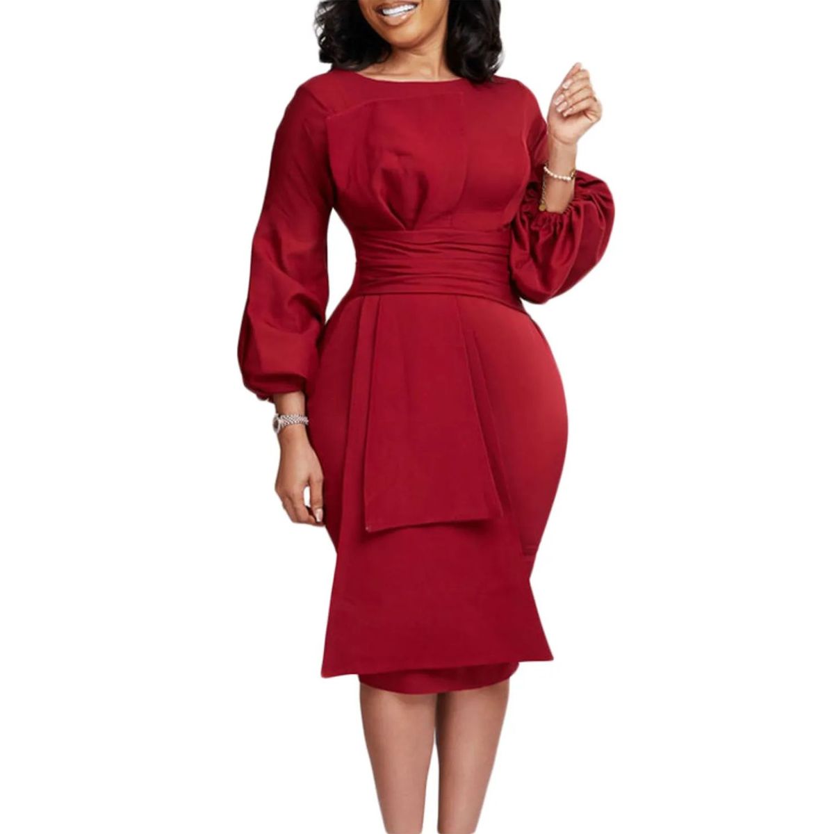 TIOZONEY - Vestido de mujer a la cadera con cuello redondo