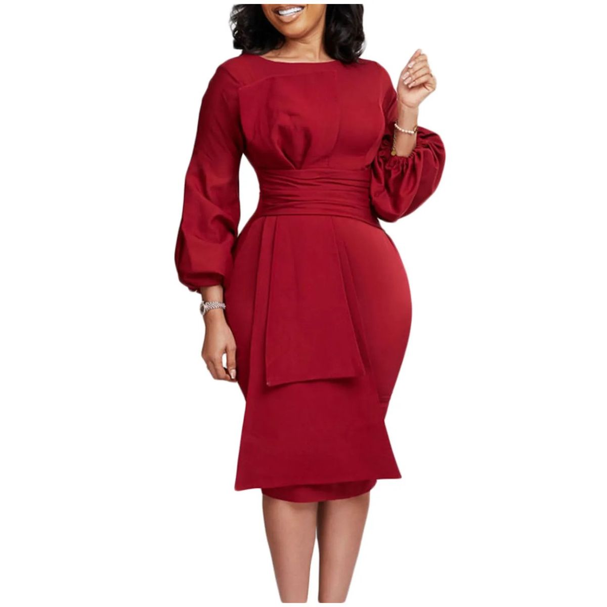 TIOZONEY - Vestido de mujer a la cadera con cuello redondo