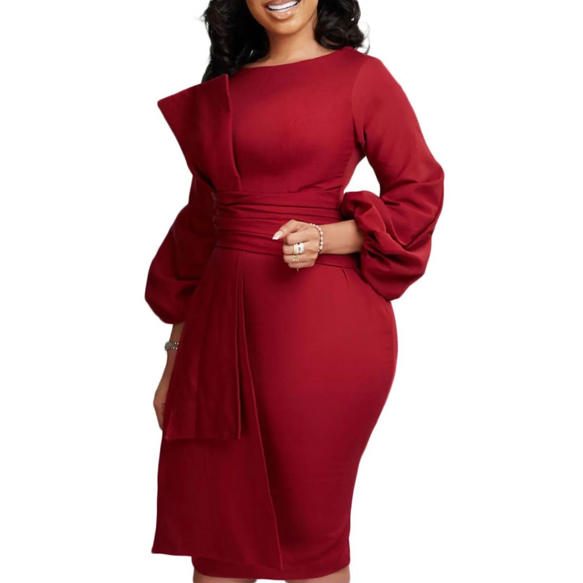 TIOZONEY - Vestido de mujer a la cadera con cuello redondo