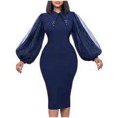 TIOZONEY - Vestido de cuentas con escote de mujer