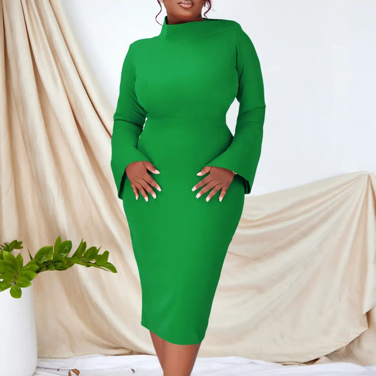 TIOZONEY - Vestido a la cadera con cuello oblicuo para mujer