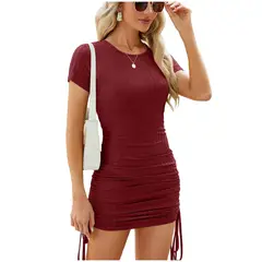 TIOZONEY - Vestido de cuello redondo para mujer