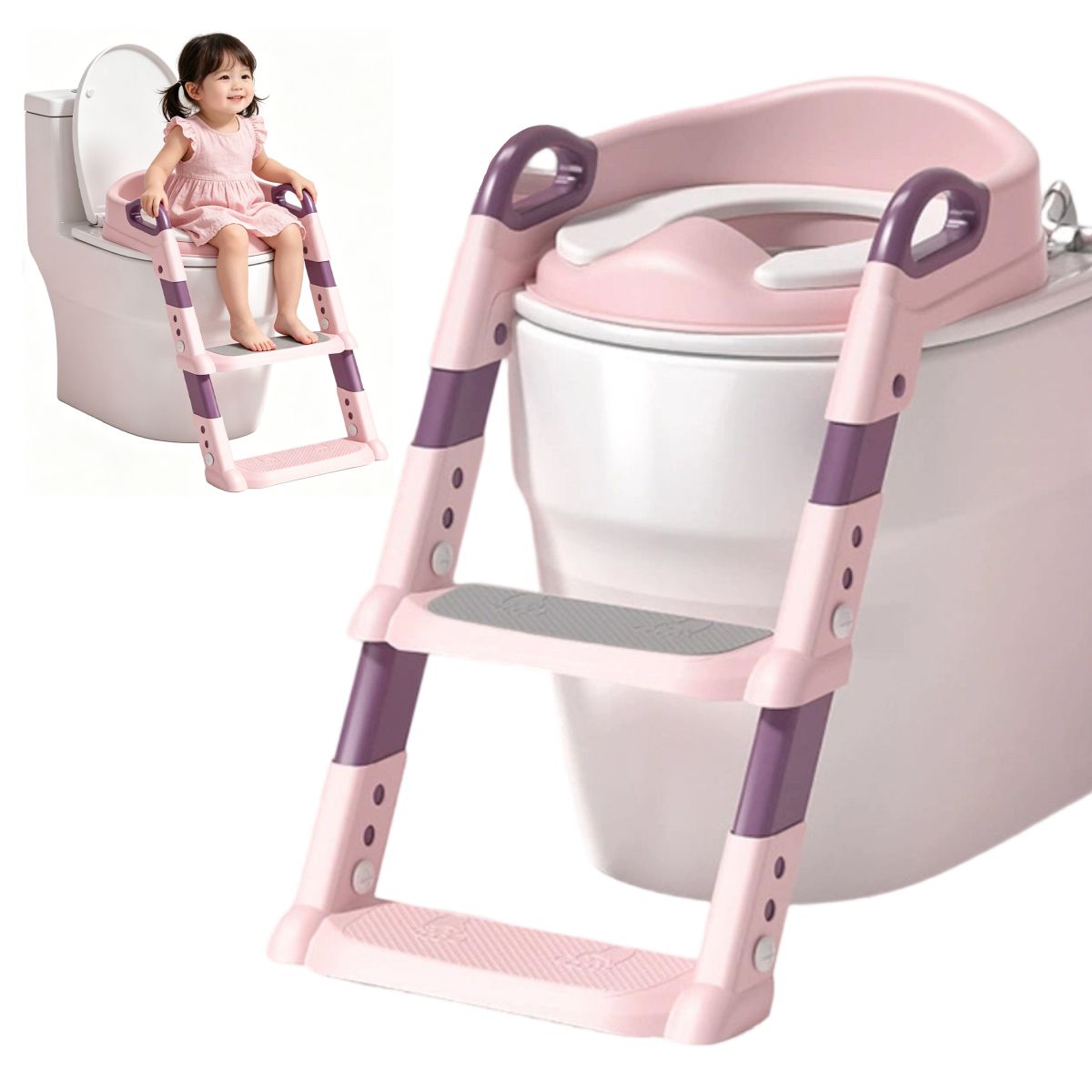 KINDA NICE - Bacinica Plegable Ajustable Con Escalera Para Niños Rosa