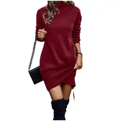 TIOZONEY - Vestido de cuello alto y manga larga