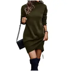 TIOZONEY - Vestido de cuello alto y manga larga