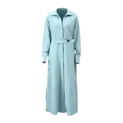 TIOZONEY - Vestido largo de manga larga de color sólido
