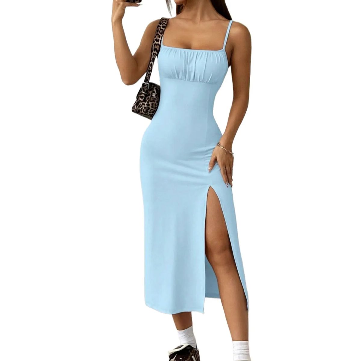 TIOZONEY - Vestido sin mangas con cuello halter - Azul