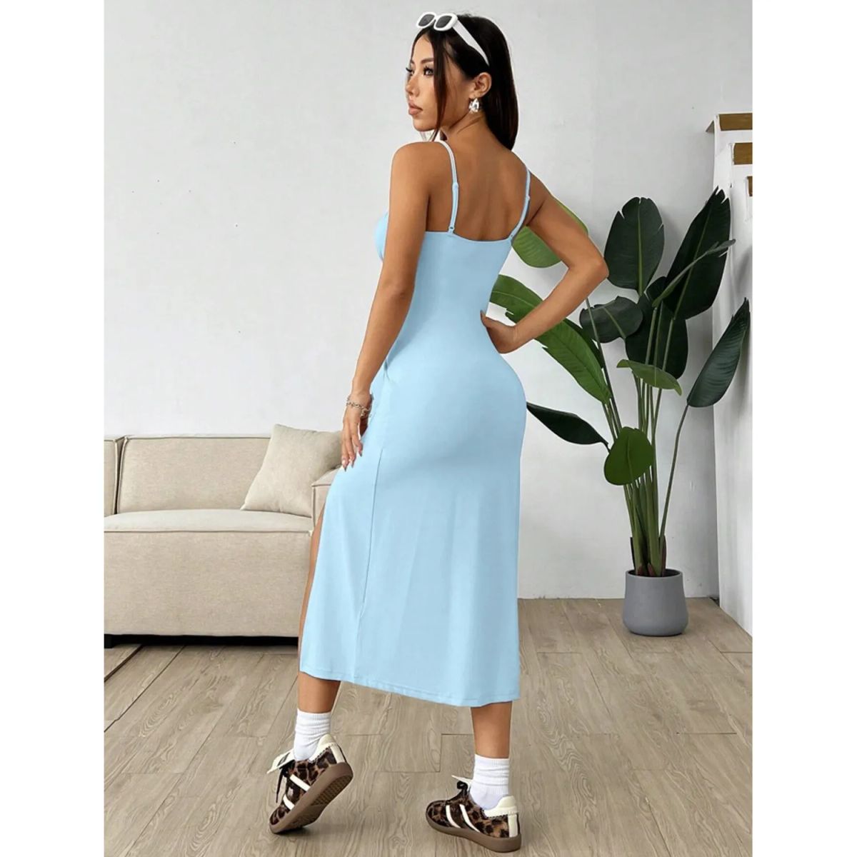 TIOZONEY - Vestido sin mangas con cuello halter - Azul