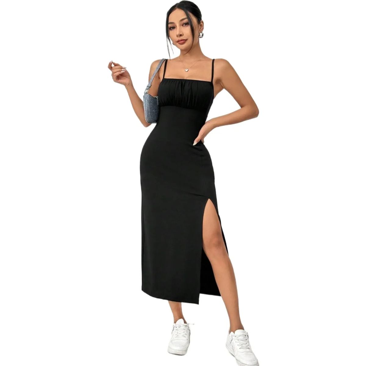 TIOZONEY - Vestido sin mangas con cuello halter - Negro